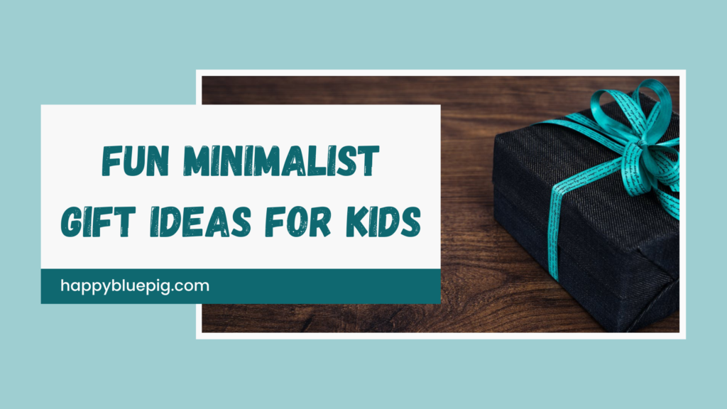 Fun Minimalist Gift Ideas for Kids, image of a gift wrapped in black paper with a teal ribbon and bow