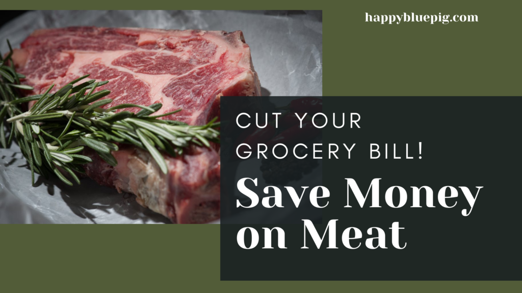 Cut your grocery bill! Save Money on Meat. Image of a raw steak marbled with fat
